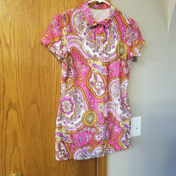 🛍️❤️Throwback Retro 70's Pink & Gold Paisley Print Top 🛍️❤️ Size S - Picture 4 of 7